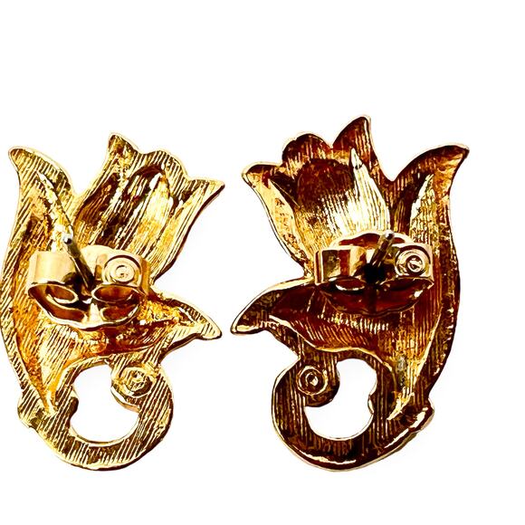 Avon Earrings Spring Tulips Gold Tone Post Pierced Flower Small Stud Vintage - Picture 6 of 9